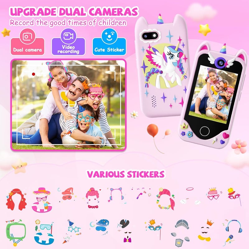 Yosfeng Kids Smart Phone for Girls Gifts - Toddler Christmas Birthday Gift for Age 3 4 5 6 Year Old, Kids Cell Phone Toy with Touchscreen, Dual Cameras, Learning, Kid Mp3 Player, Games with 32 GB Card - Image 4